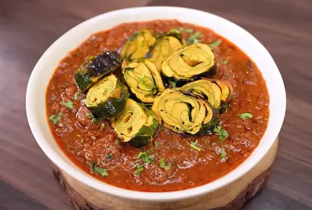 Step 8: serving Arbi Ke Patte Ki Sabji with roti and rice
