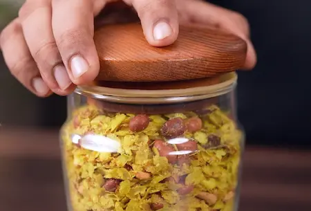 Step 5: storing and serving Poha Chiwda Recipe in airtight jar