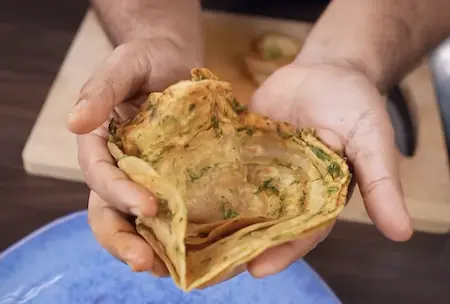 Step 6 making chatpata laccha paratha to serve with dahi mirchi ki sabji