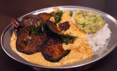 Step 9: Final assembly of Smoky Aloo Chokha + Creamy Dahi Baingan with steamed rice