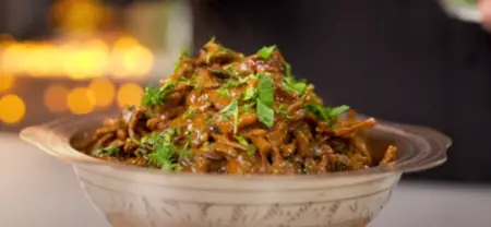 Panchkuta ki Sabzi garnished with fresh coriander and ready to be served.