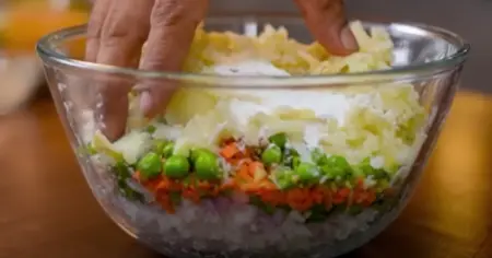 Preparation of Poha & Aloo Cutlets with ingredients ready in a bowl