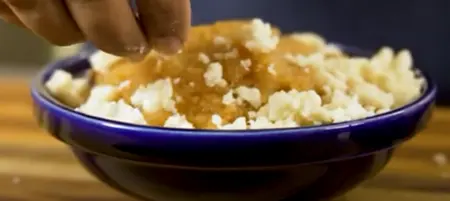 Garnished Moong Dal Halwa ready to be served.