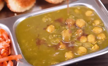 Step 9: assembling Street-Style Chole Pattice with chole and chutney