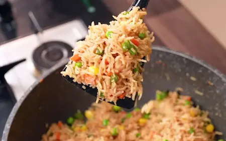 Step 5: making Schezwan Fried Rice for Soya Chilli & Fried Rice