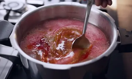 Step 3: Pressure cooking chana dal with achari masala and spices for Achari Dal