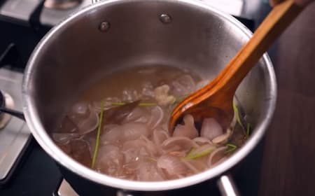 Step 1: Cooking onions and soaked cashews for Dhaba Style Paneer Kasuri Methi gravy base