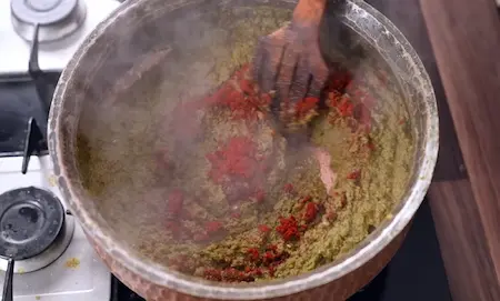 Step 6: cooking base masala for Kolhapuri Sukka Mutton & Tambda Rassa