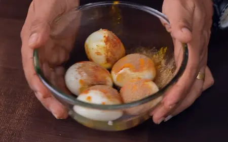 Marinating eggs for Lababdar Dhaba Style Egg Masala Recipe