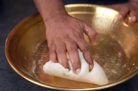 Kneading the rice flour dough