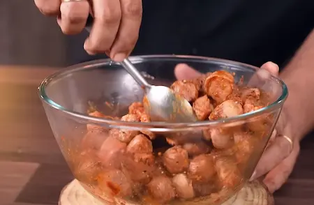 Step 2: marinating soya chunks for Soya Chilli & Fried Rice