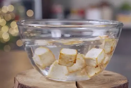 Step 1: Frying paneer cubes until golden brown for Paneer Pepper Fry