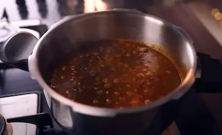 Step 3: Pressure cooking soaked kabuli chana with masala for Peepé Wale Chole Kulche