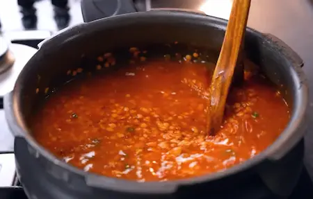 Dal cooking in a pressure cooker