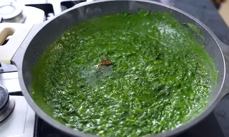 Cooking Methi Palak Kapa