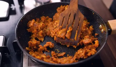 Step 3: Making spiced aloo stuffing for Sindhi Dahi Mirchi Chaat