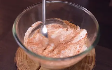 Step 3: Mixing spiced curd masala mixture for Chana Soya Ki Sabji