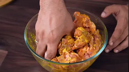 Step 1: marinating mutton for Kolhapuri Sukka Mutton & Tambda Rassa