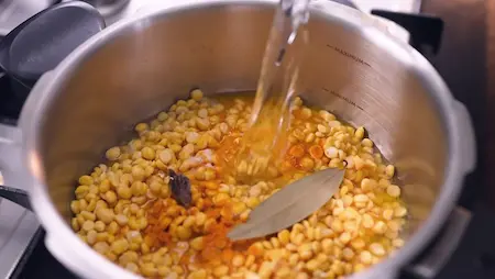 Step 1: Pressure cooking chana dal with whole spices for Chana Soya Ki Sabji