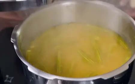 Step 6: pressure cooking dal and drumsticks for Amti & Suran Kaap