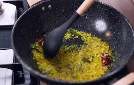 Step 2: mustard oil tempering for Winter Saag Sabji