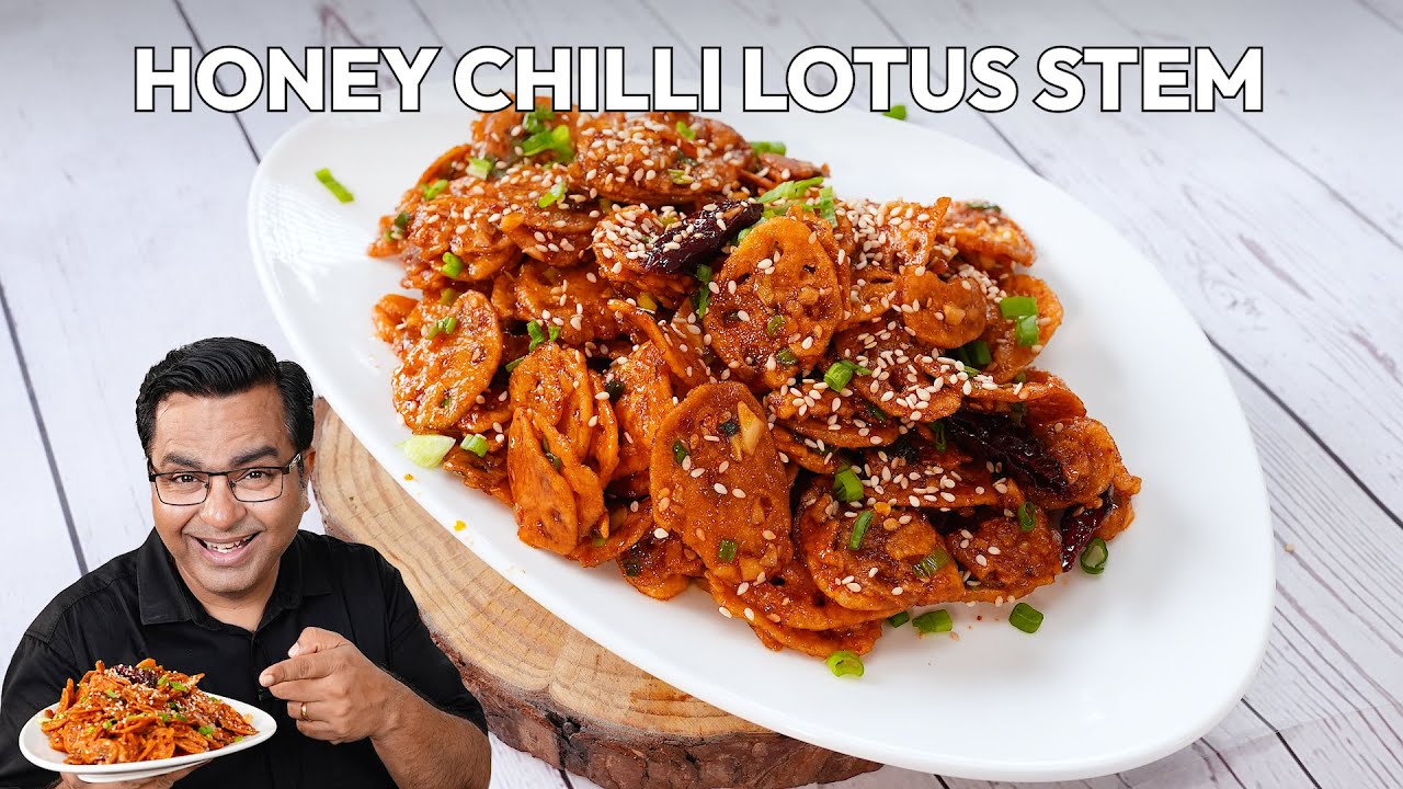 Honey chilli lotus stem