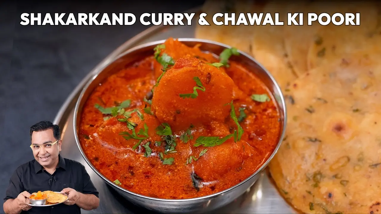 Shakarkand Curry & Chawal ki Poori Recipe